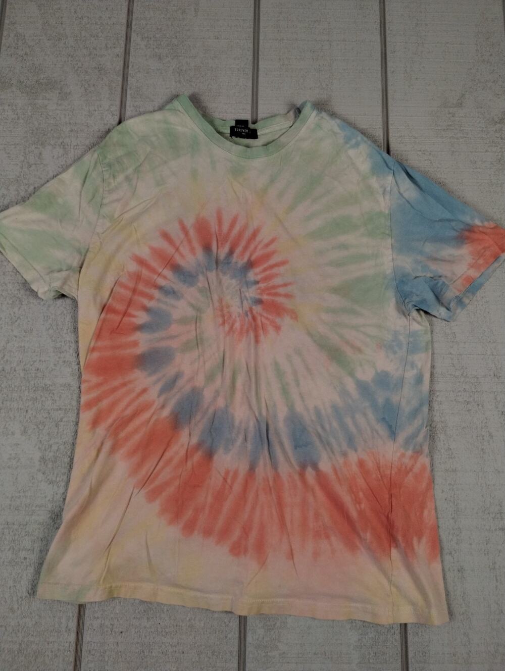 Forever 21 Tie Dye Spiral Swirl T-Shirt Mens M Melti Pastel Boho Hippie Festival
